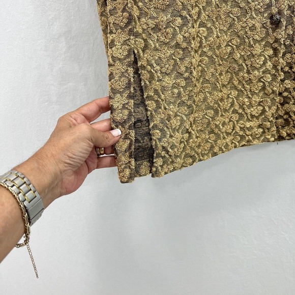 Vintage DVF Diane Von Furstenberg Color Authority Gold Velvet Burnout Shirt M - Picture 5 of 13